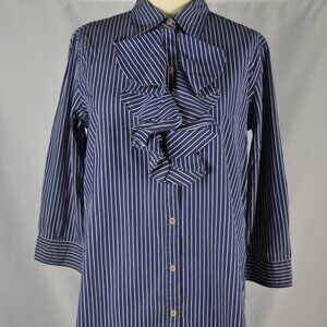 Ralph Lauren Jeans Dress Womens Blue Striped Shirt Ruffle Dress 3/4 Sleeve Large